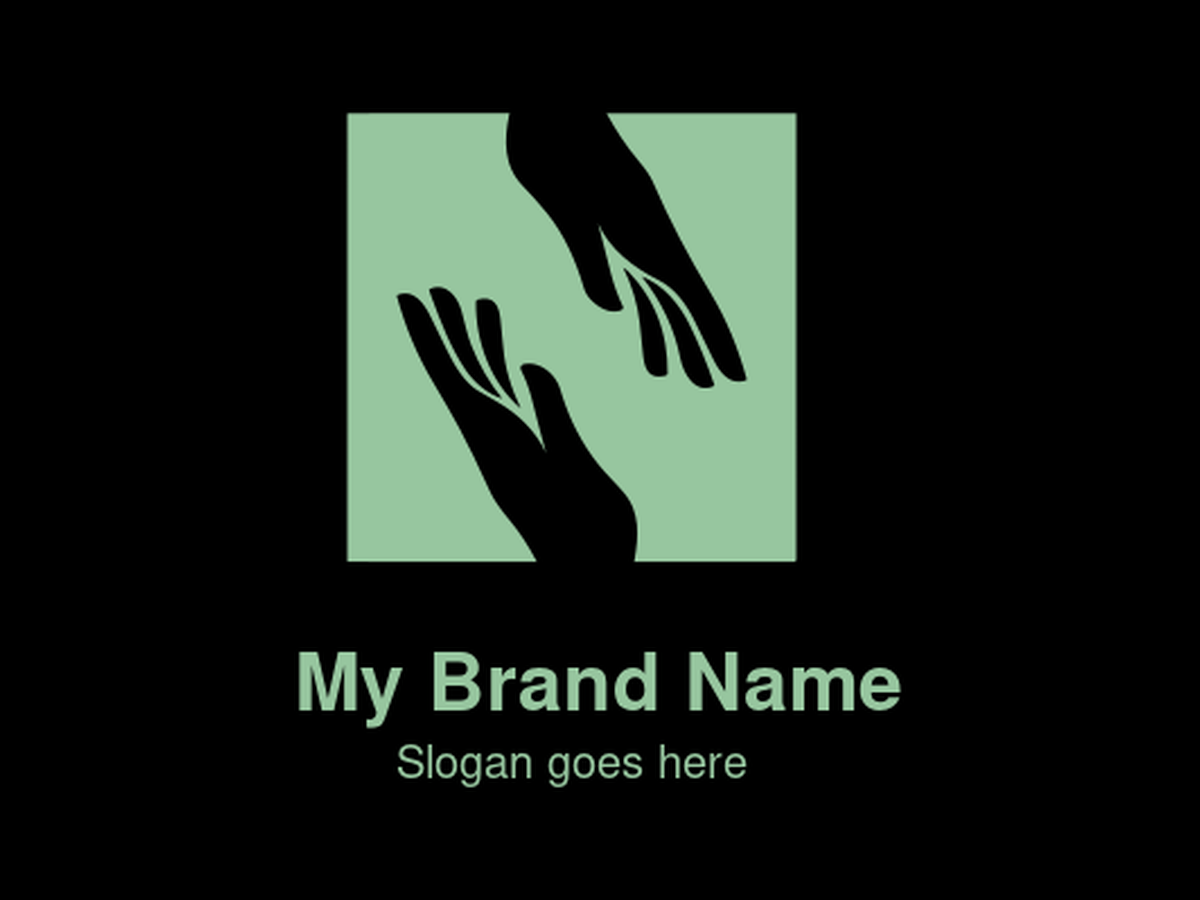 Minimalist Interacting Hands Logo in Green and White – Ideal for Charity, Wellness, Support Services, Community, and Caregiving Brands